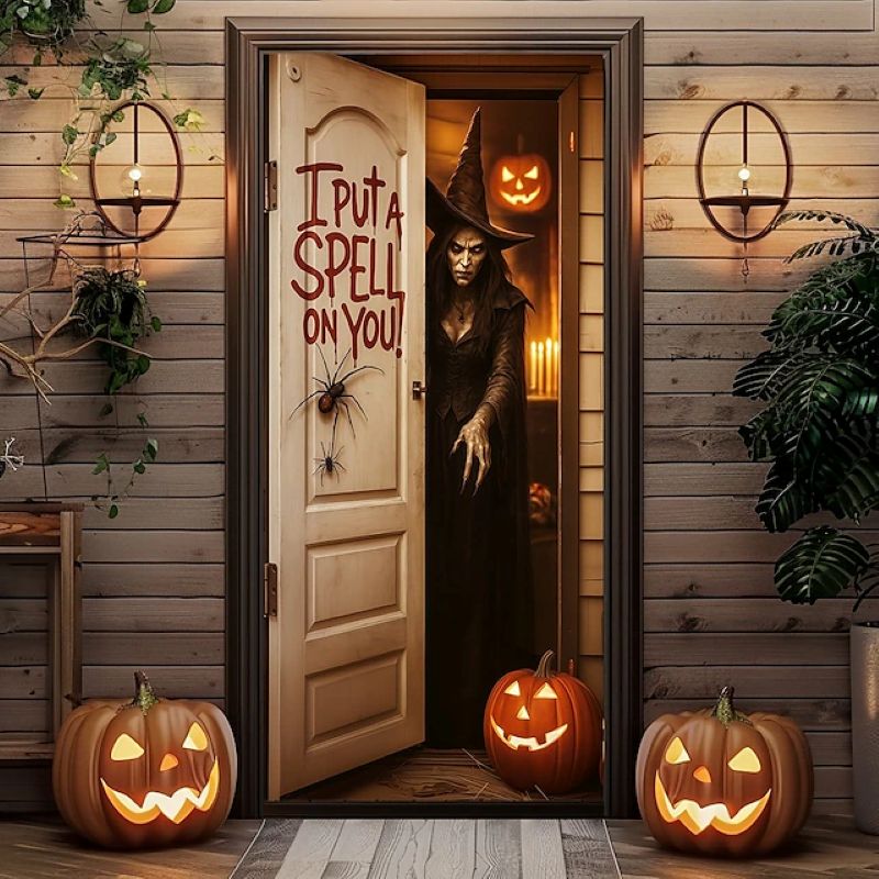 Halloween Spooky Door Covers Enchanting Witch SC005