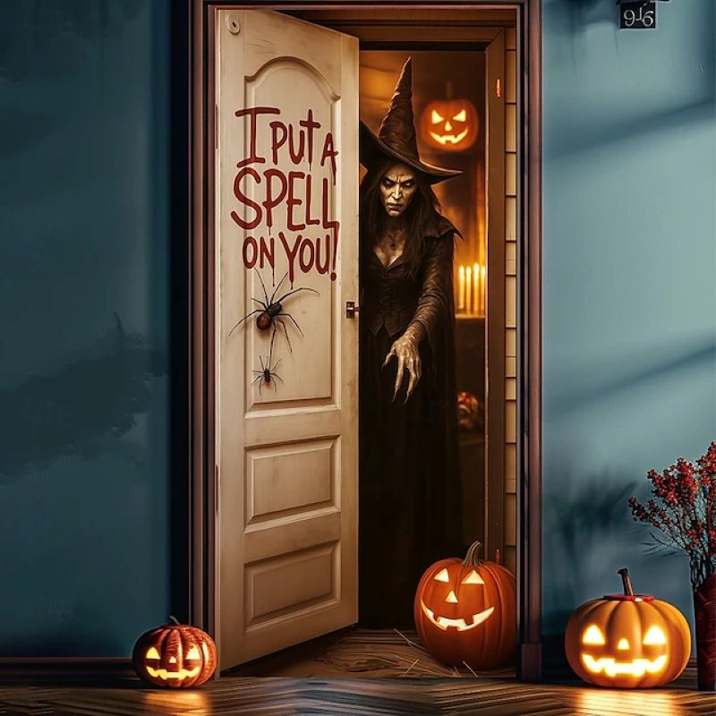 Halloween Spooky Door Covers Enchanting Witch SC005