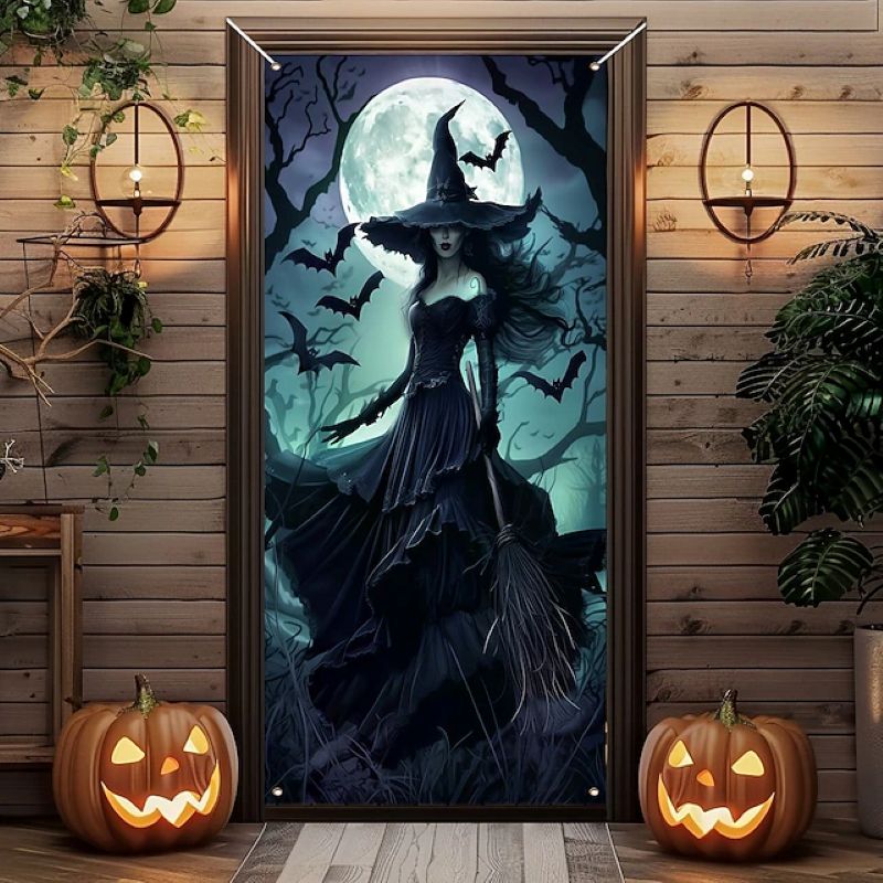 Halloween Spooky Door Covers Enchanting Witch SC006