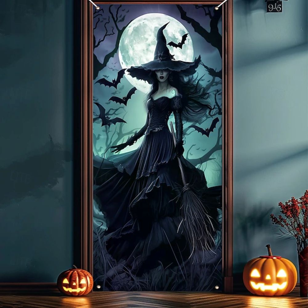 Halloween Spooky Door Covers Enchanting Witch SC006