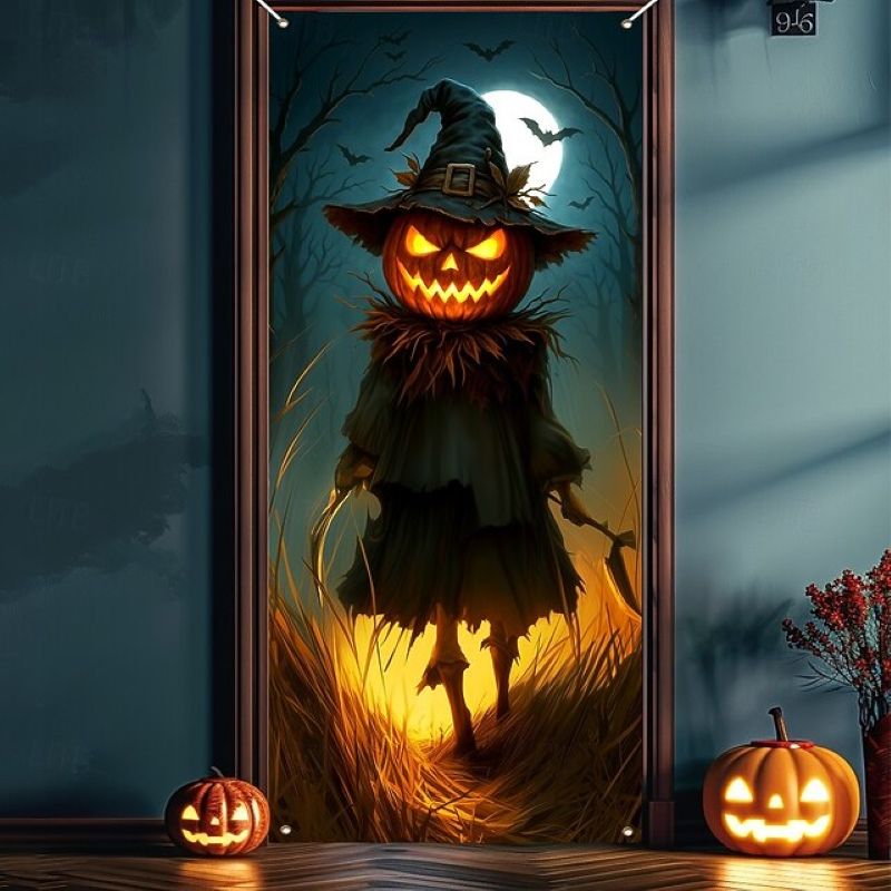 Halloween Spooky Door Covers Weird Pumpkin SC007