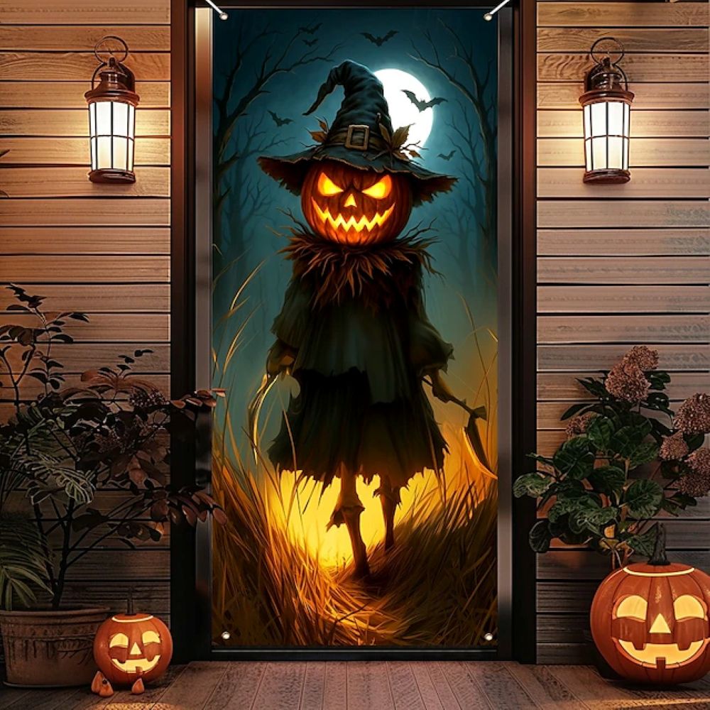 Halloween Spooky Door Covers Weird Pumpkin SC007