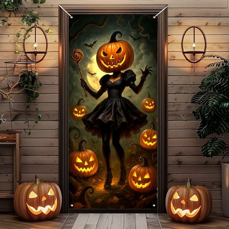 Halloween Spooky Door Covers Weird Pumpkin SC008