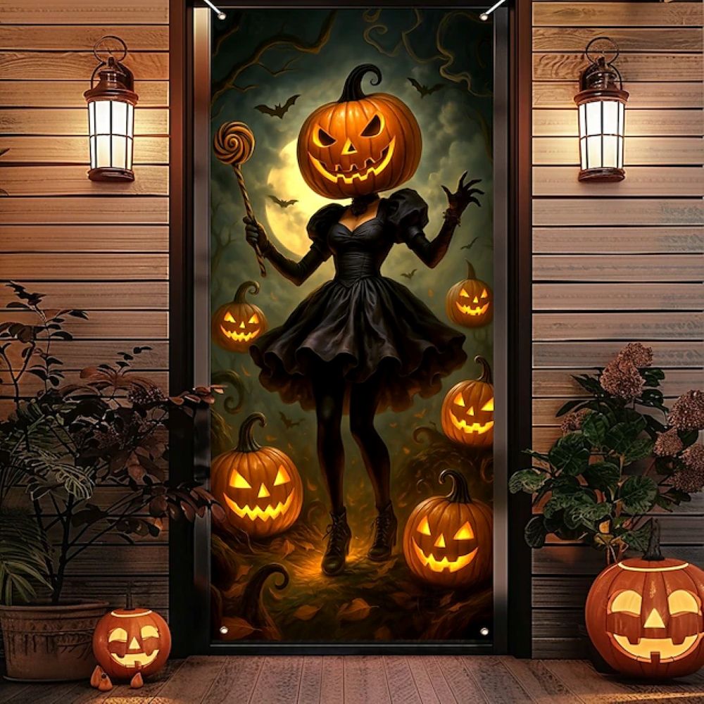 Halloween Spooky Door Covers Weird Pumpkin SC008