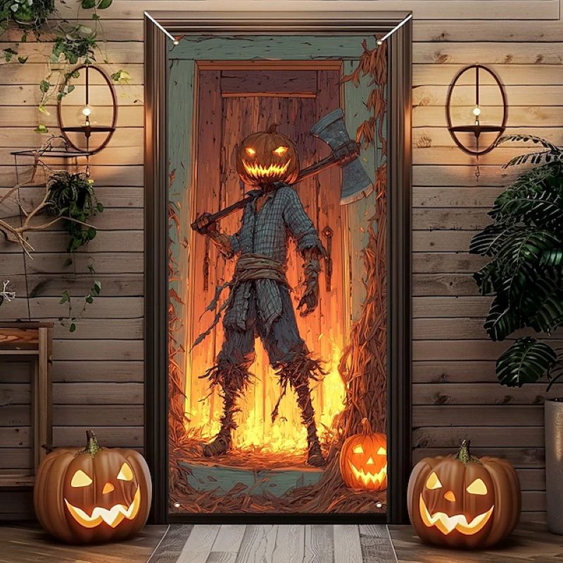 Halloween Spooky Door Covers Weird Pumpkin SC009