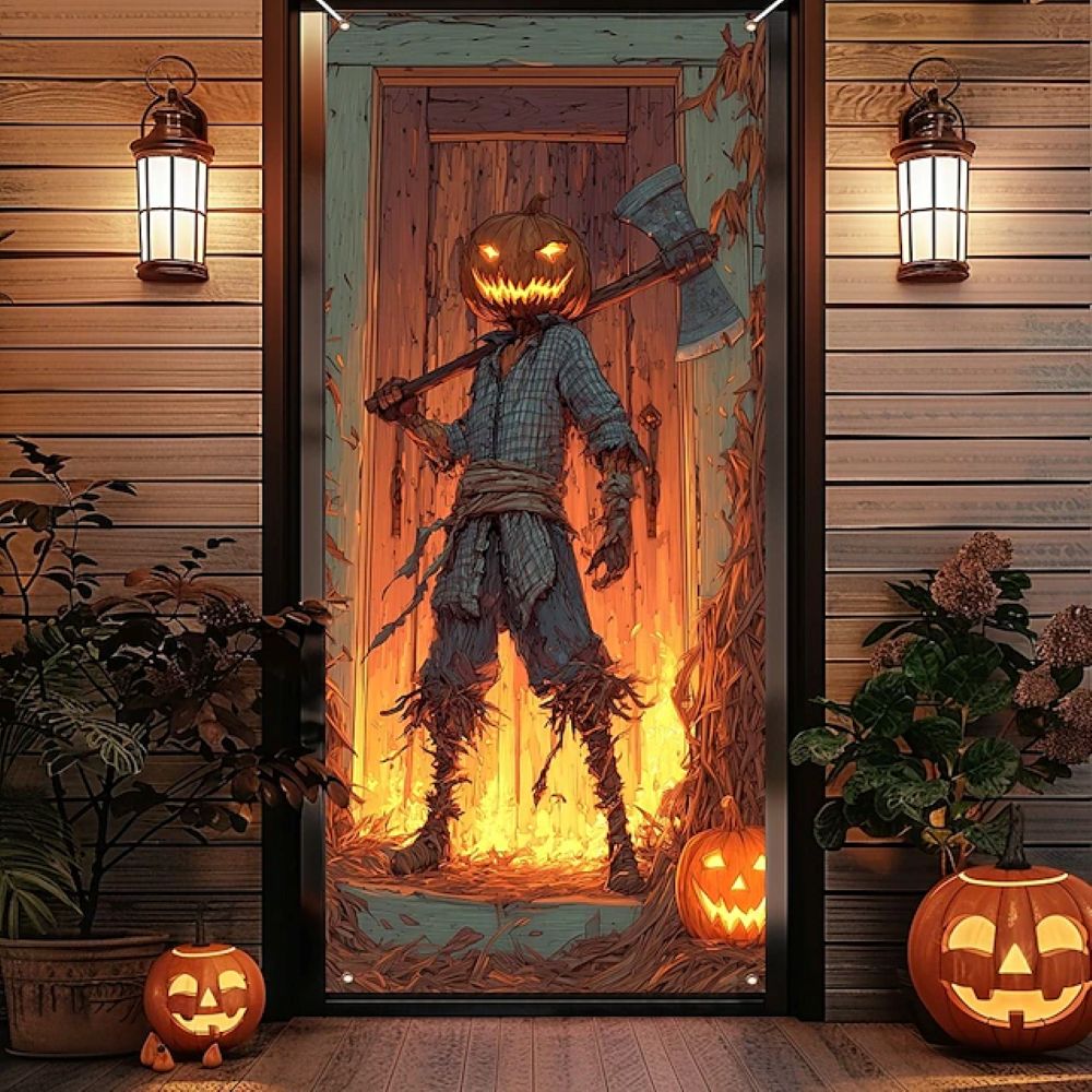 Halloween Spooky Door Covers Weird Pumpkin SC009
