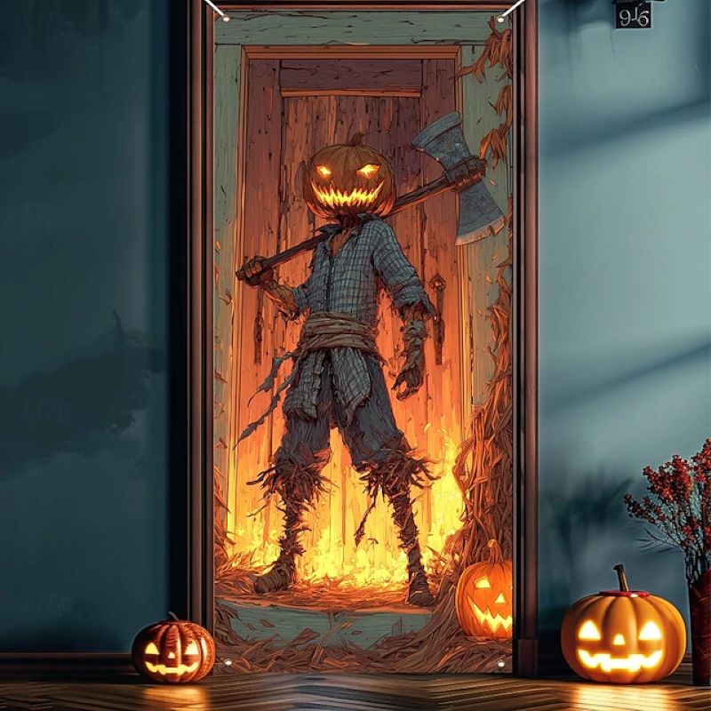 Halloween Spooky Door Covers Weird Pumpkin SC009