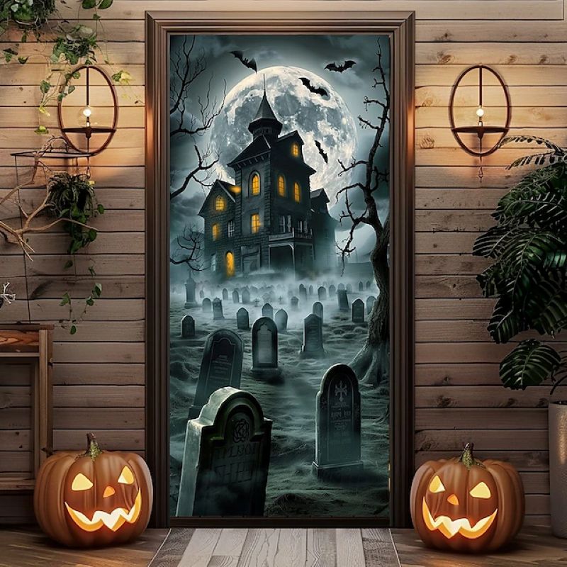 Halloween Spooky Door Covers Haunted Graveyard SC010