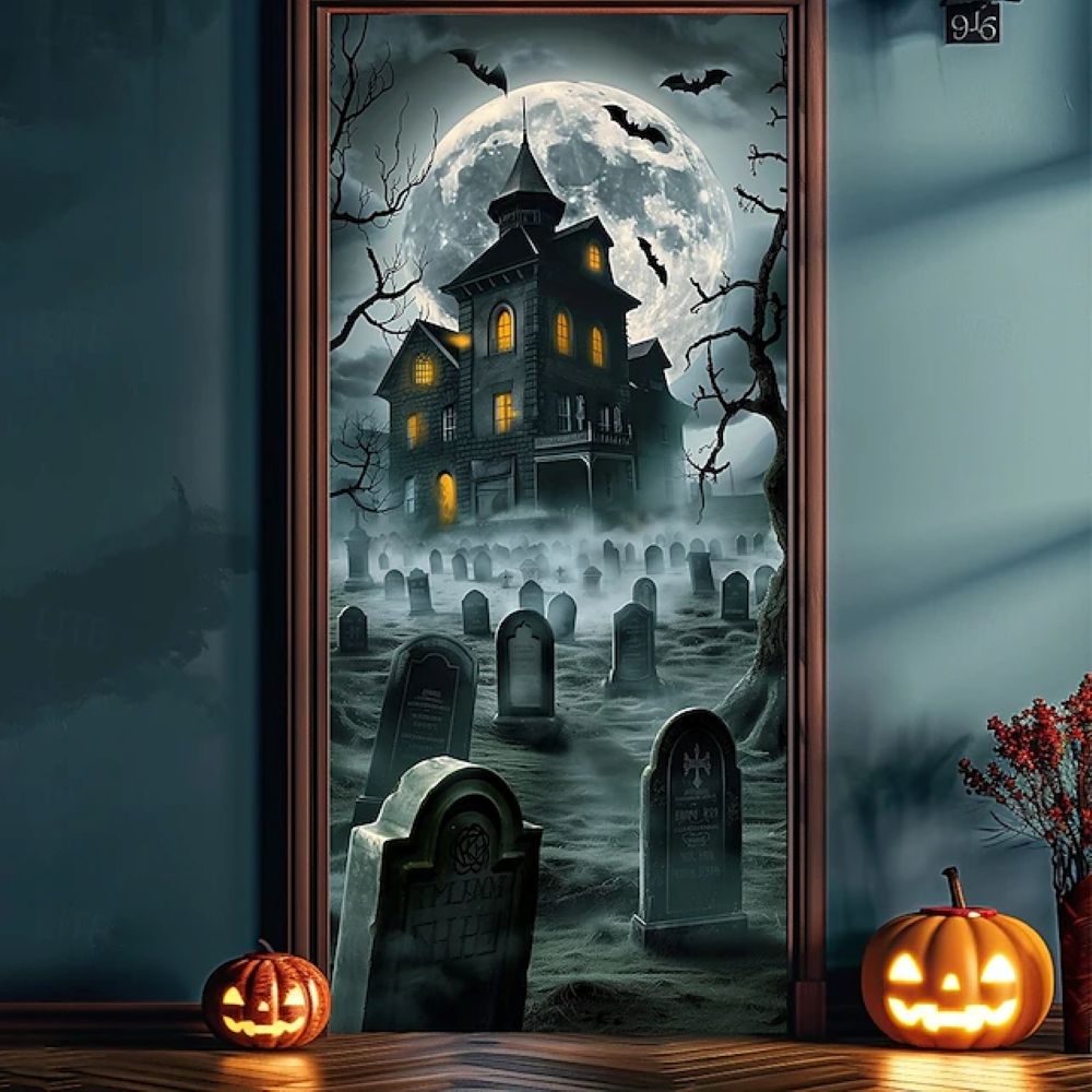 Halloween Spooky Door Covers Haunted Graveyard SC010