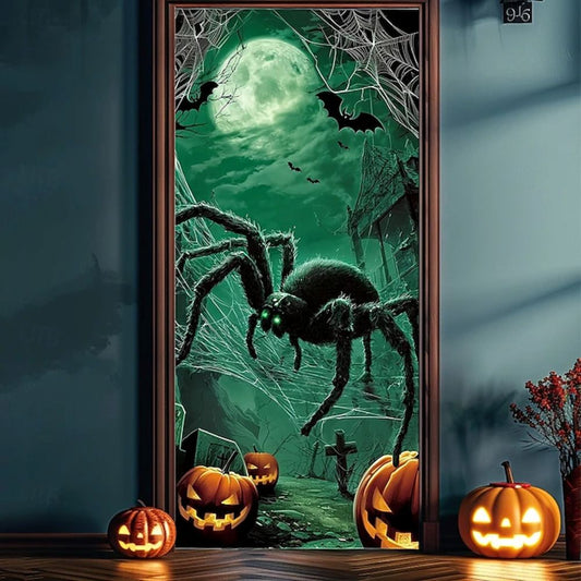 Halloween Spooky Door Covers Giant Green Spider SC013