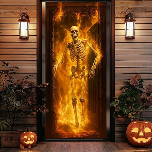 Halloween Spooky Door Covers Fiery Skeleton SC017