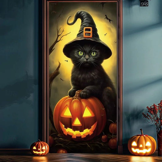 Halloween Spooky Door Covers Black Cat Pumpkin SC050