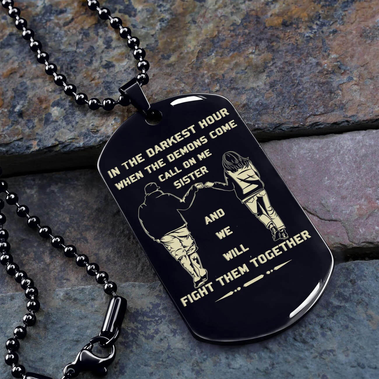 Viking Engraved Black Dog Tag - Double Sided Brother Forever Gift