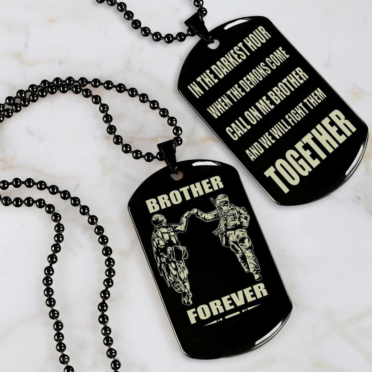 Viking Engraved Black Dog Tag - Double Sided Brother Forever Gift