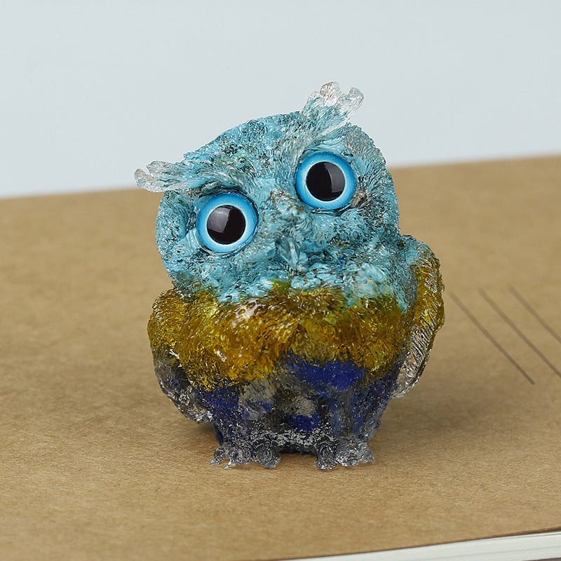 Turquoise & Citrine & Lapis Lazuli - Handmade Natural Crystal Gemstone Owl