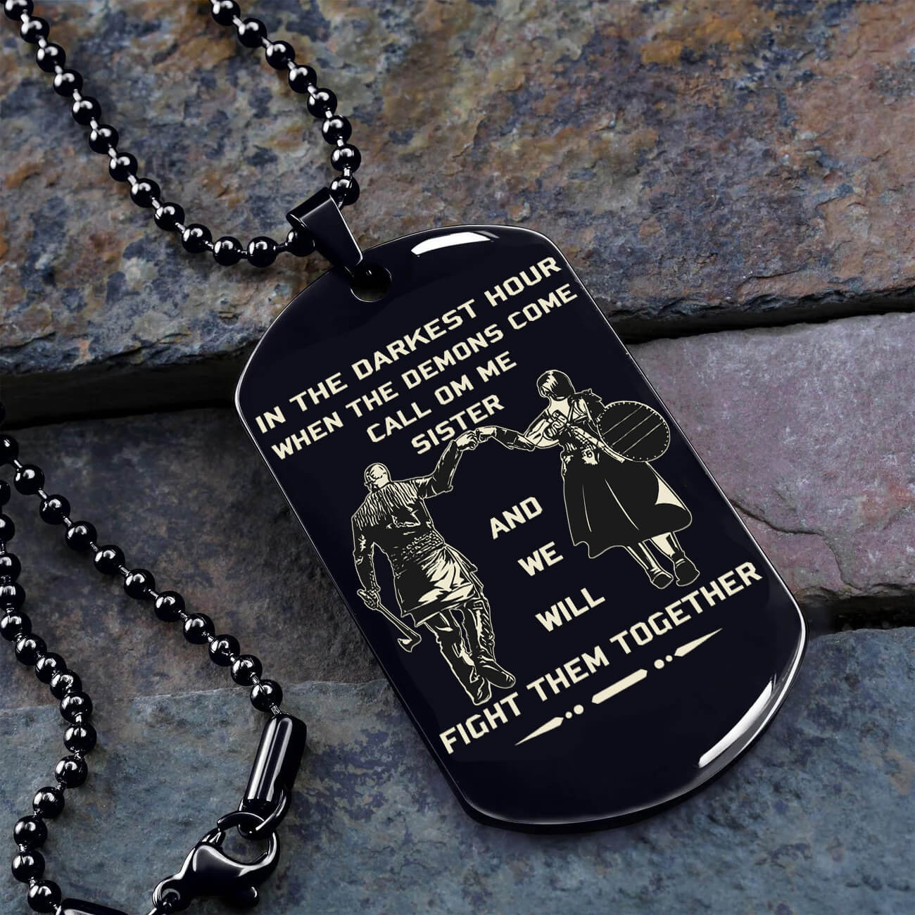 Viking Engraved Black Dog Tag - Double Sided Brother Forever Gift