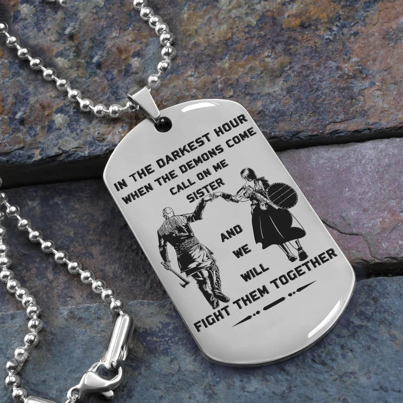 Viking Engraved Black Dog Tag - Double Sided Brother Forever Gift