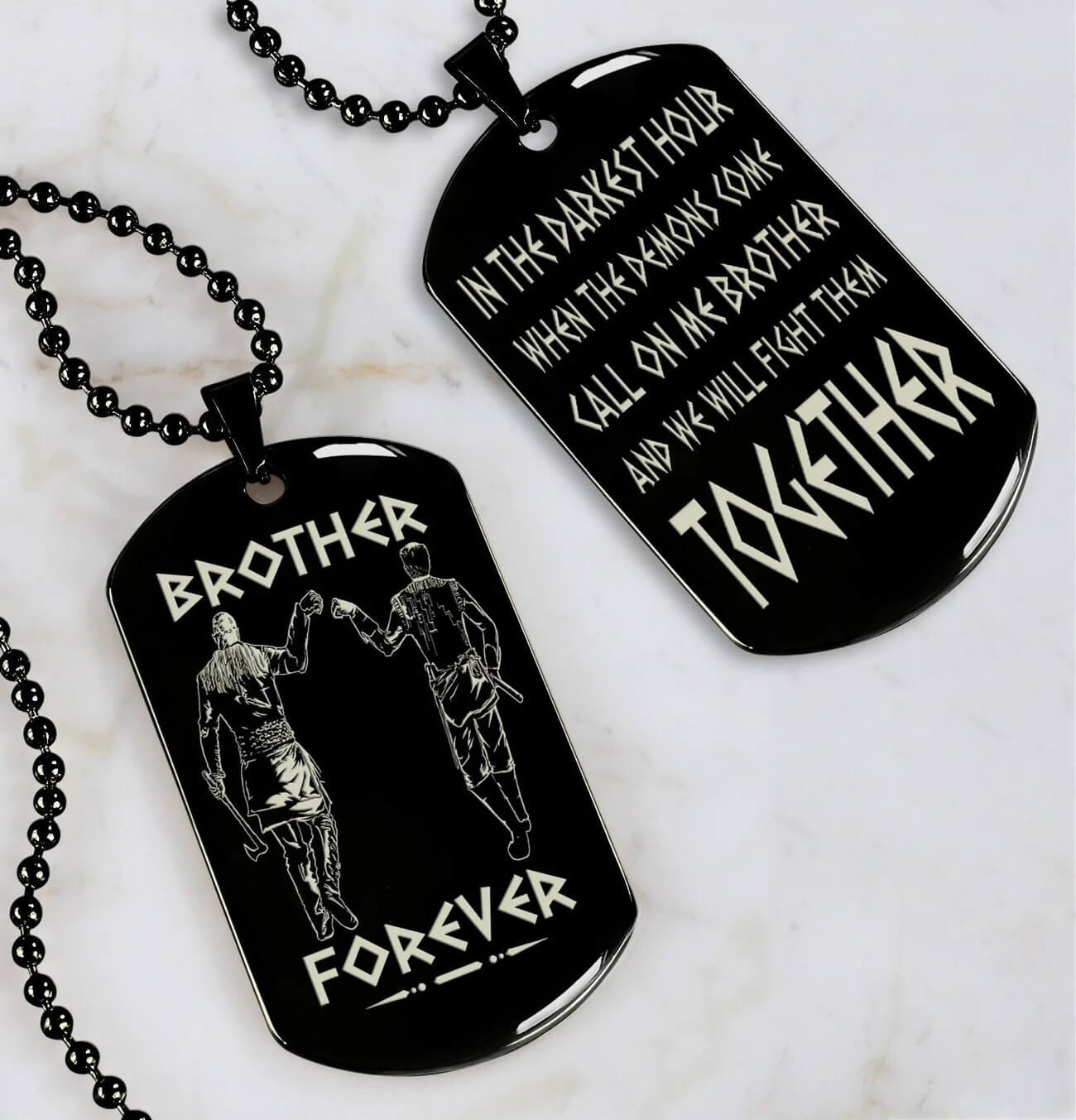 Viking Engraved Black Dog Tag - Double Sided Brother Forever Gift
