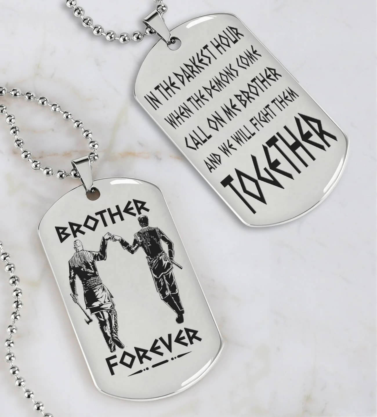 Viking Engraved Black Dog Tag - Double Sided Brother Forever Gift