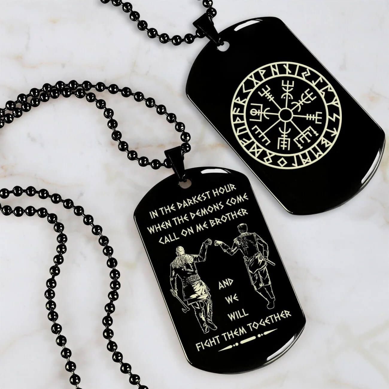 Viking Engraved Black Dog Tag - Double Sided Brother Forever Gift