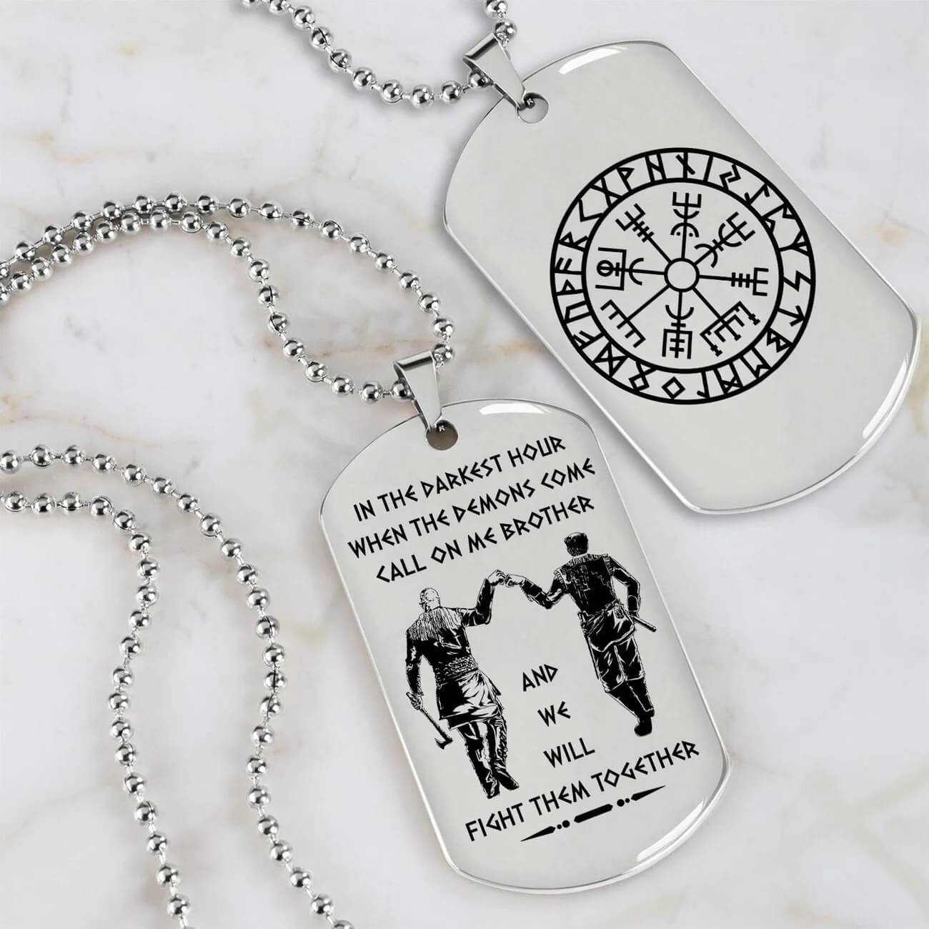 Viking Engraved Black Dog Tag - Double Sided Brother Forever Gift