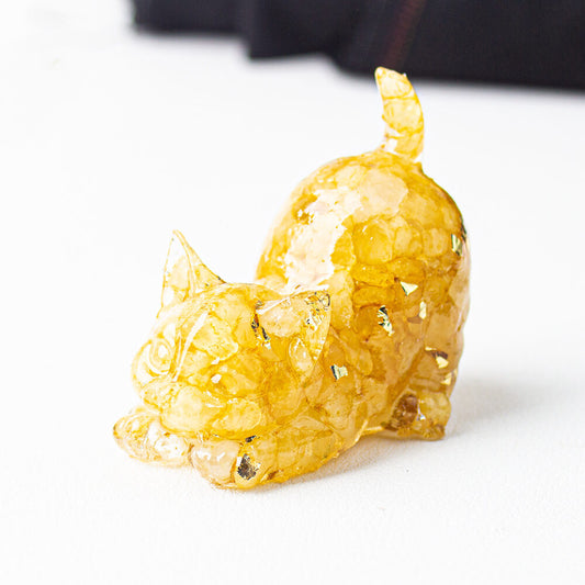 Yellow Agate - Handmade Natural Crystal Gemstone Cat with Raised Tail