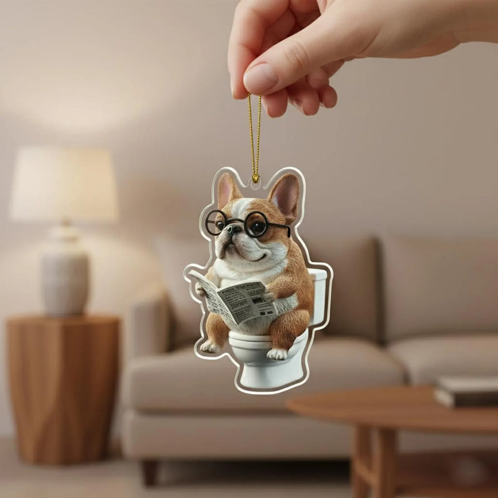 Boston Terrier - Dog Sitting On Toilet Ornament OT023