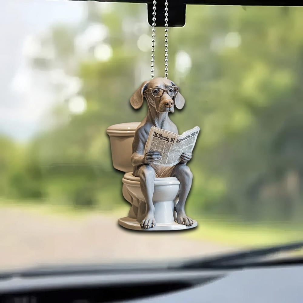 Weimaraner - Dog Sitting On Toilet Ornament OT025