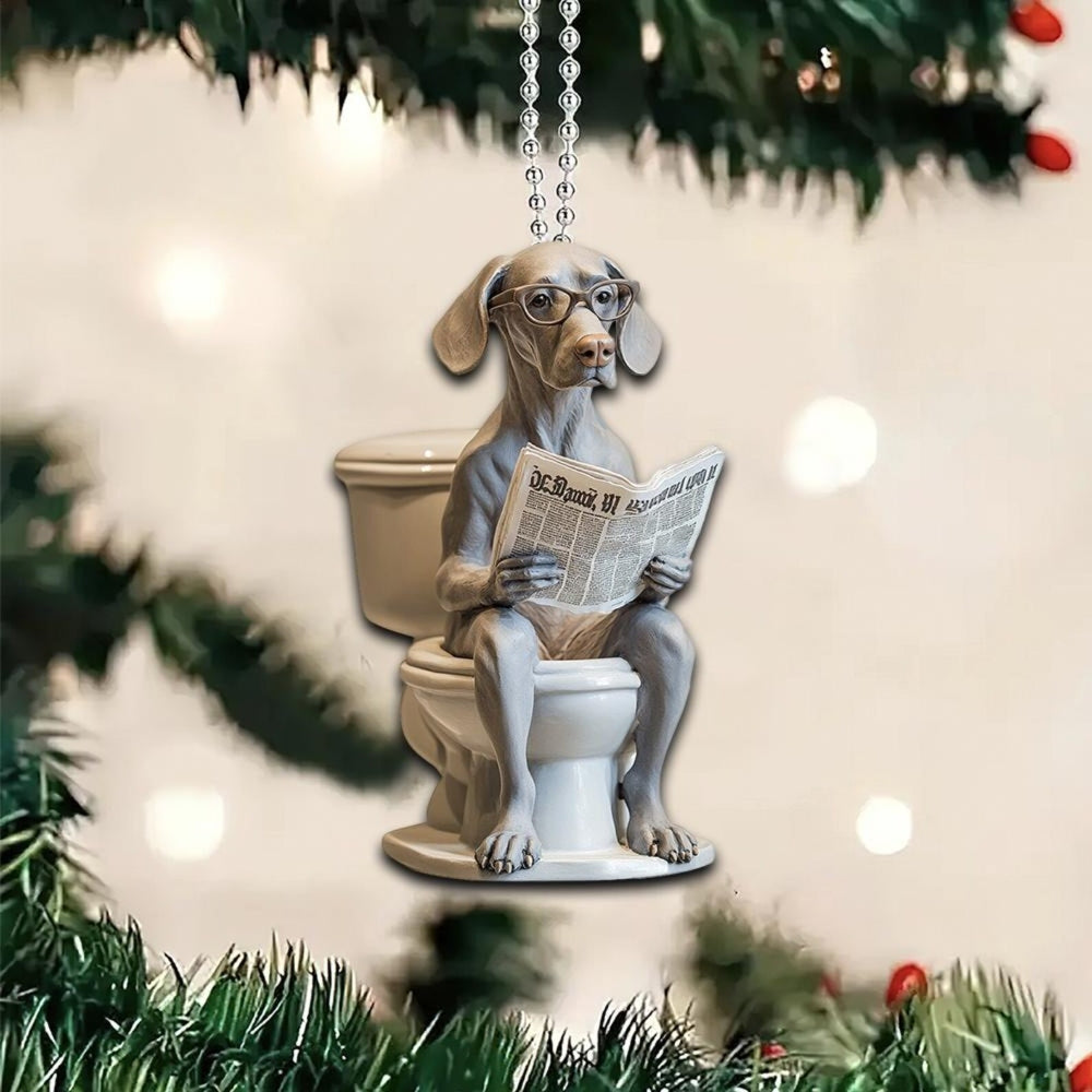 Weimaraner - Dog Sitting On Toilet Ornament OT025