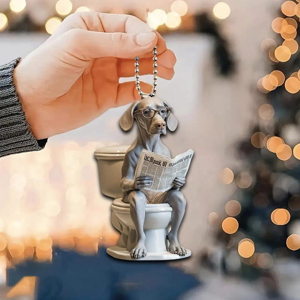 Weimaraner - Dog Sitting On Toilet Ornament OT025