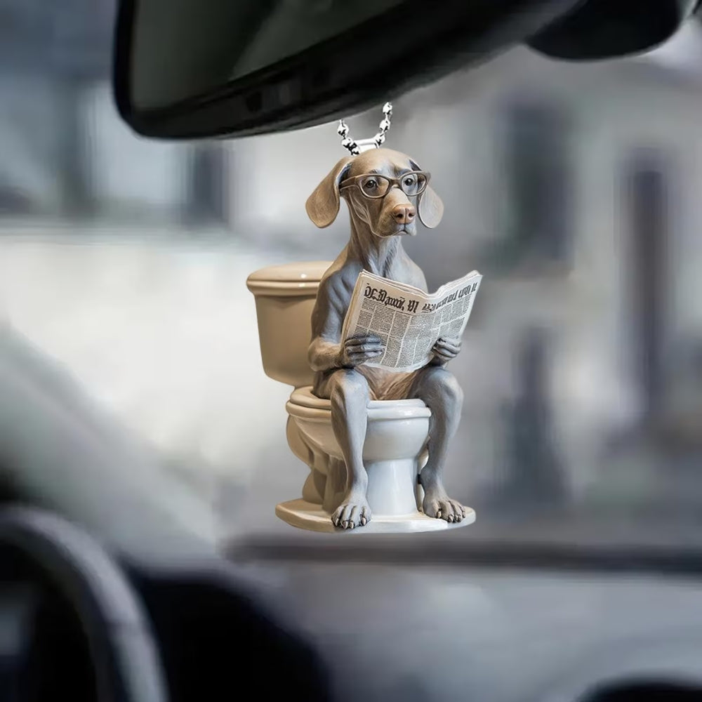 Weimaraner - Dog Sitting On Toilet Ornament OT025
