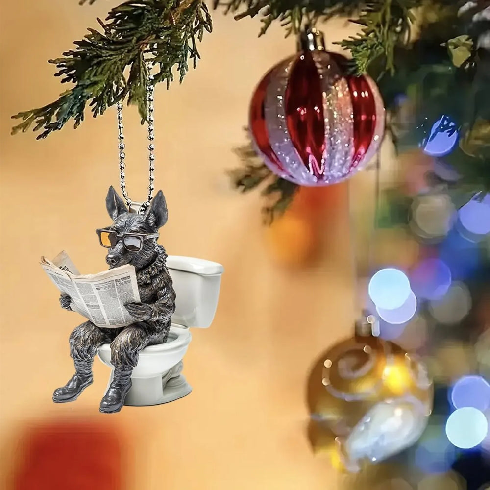 Dutch Shepherd - Dog Sitting On Toilet Ornament OT031