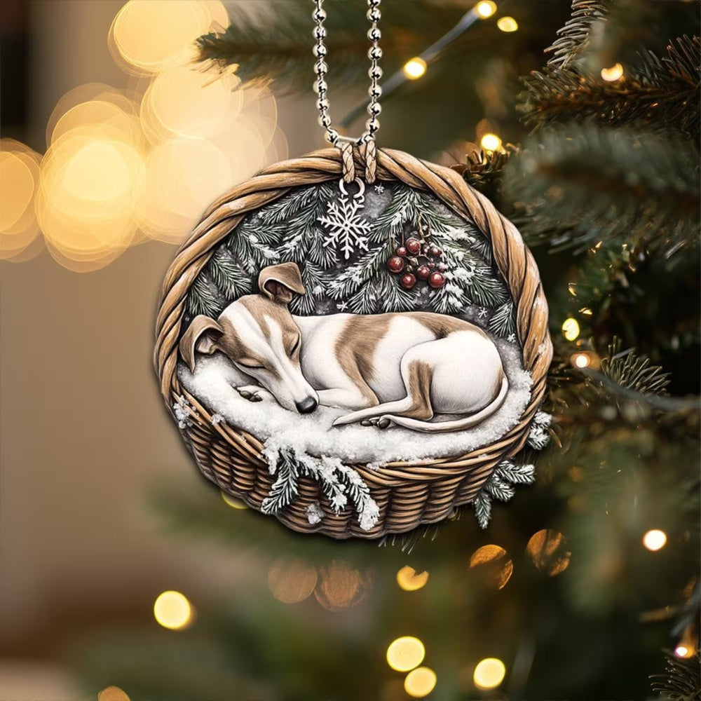 Whippet In Mini Basket Ornament - MB001