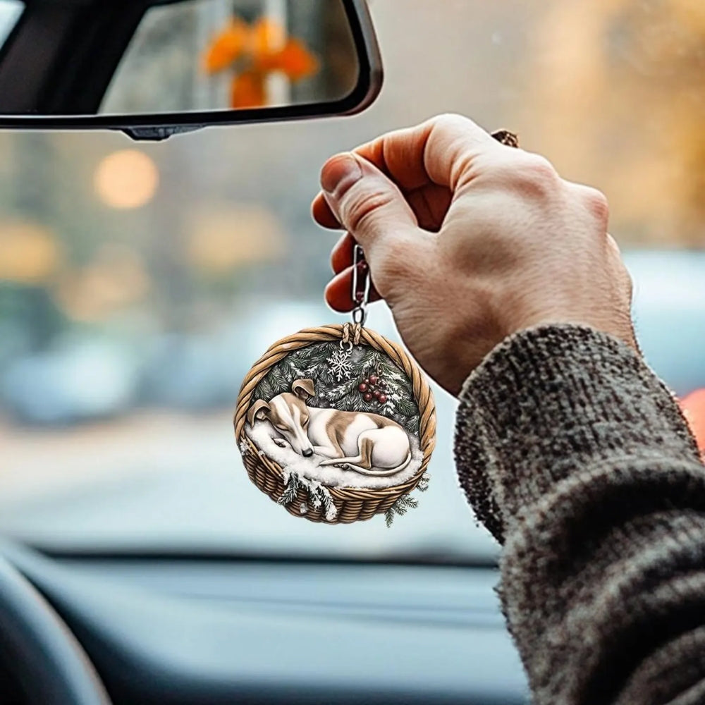 Whippet In Mini Basket Ornament - MB001