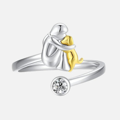 925 Sterling Silver Dog Ring wit Zirconia – Adjustable