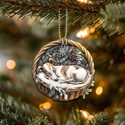 Whippet In Mini Basket Ornament - MB001