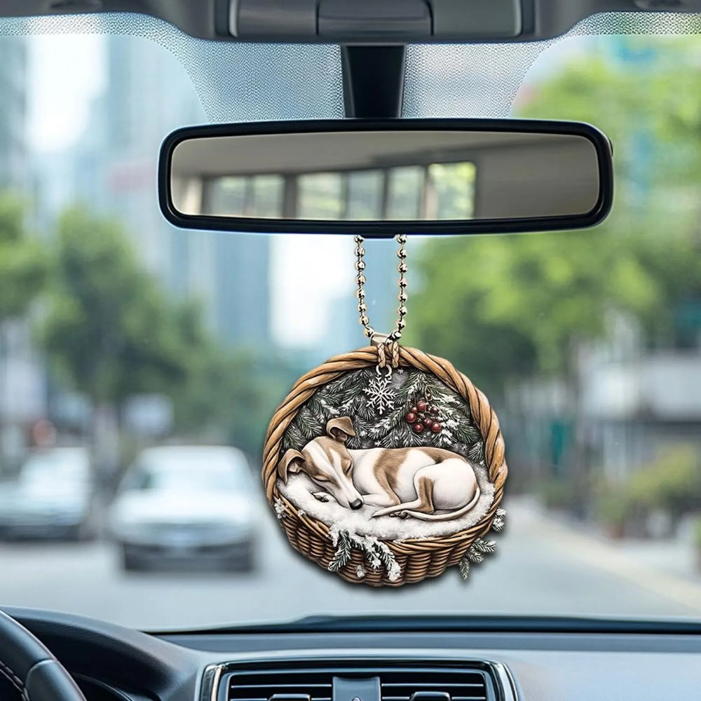 Whippet In Mini Basket Ornament - MB001