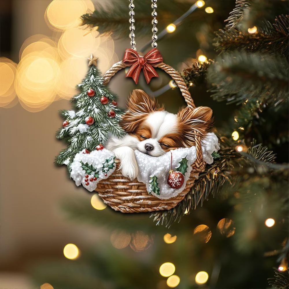 Papillon In Mini Basket Ornament - MB010