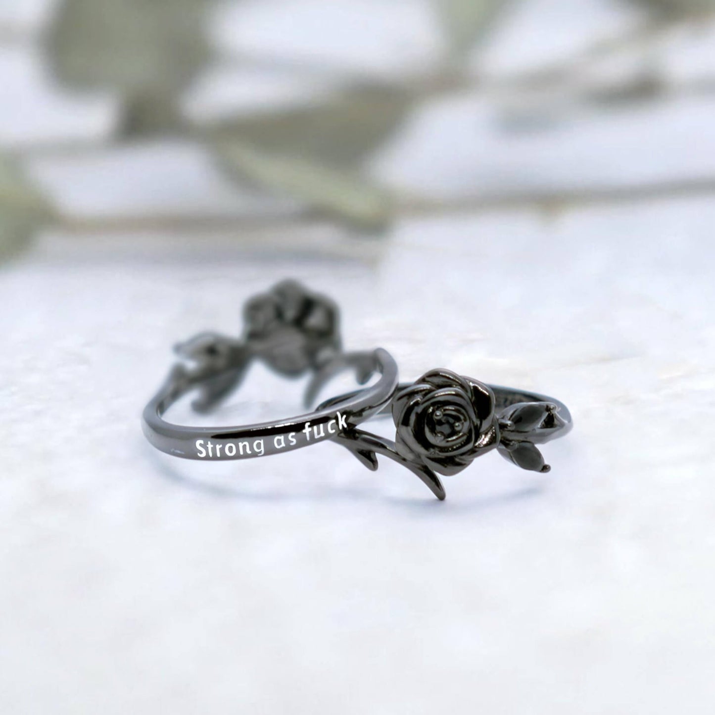 Strong As F*ck Black Rose Self-Love Ring - 925 Silver