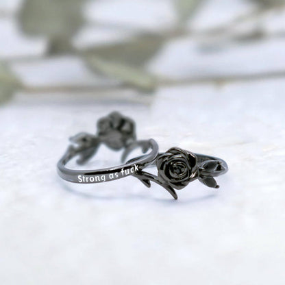 Strong As F*ck Black Rose Self-Love Ring - 925 Silver