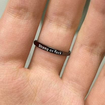 Strong As F*ck Black Rose Self-Love Ring - 925 Silver