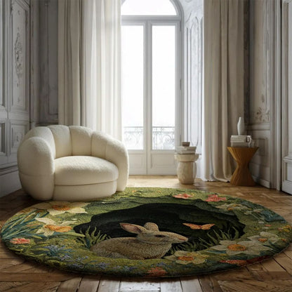 Spring Flower Bunny  - 3D Illusion Round Rug - H639