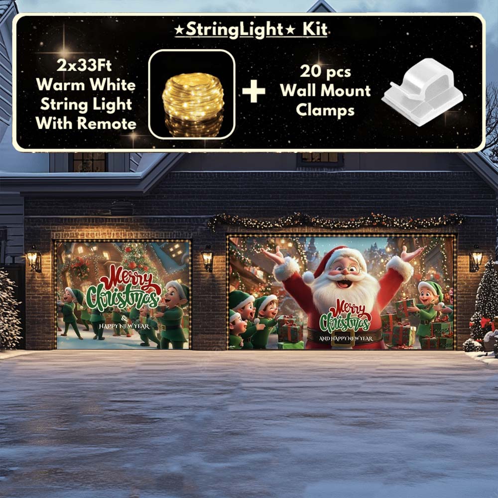 Santa And Elves Christmas Garage Door Covers D489