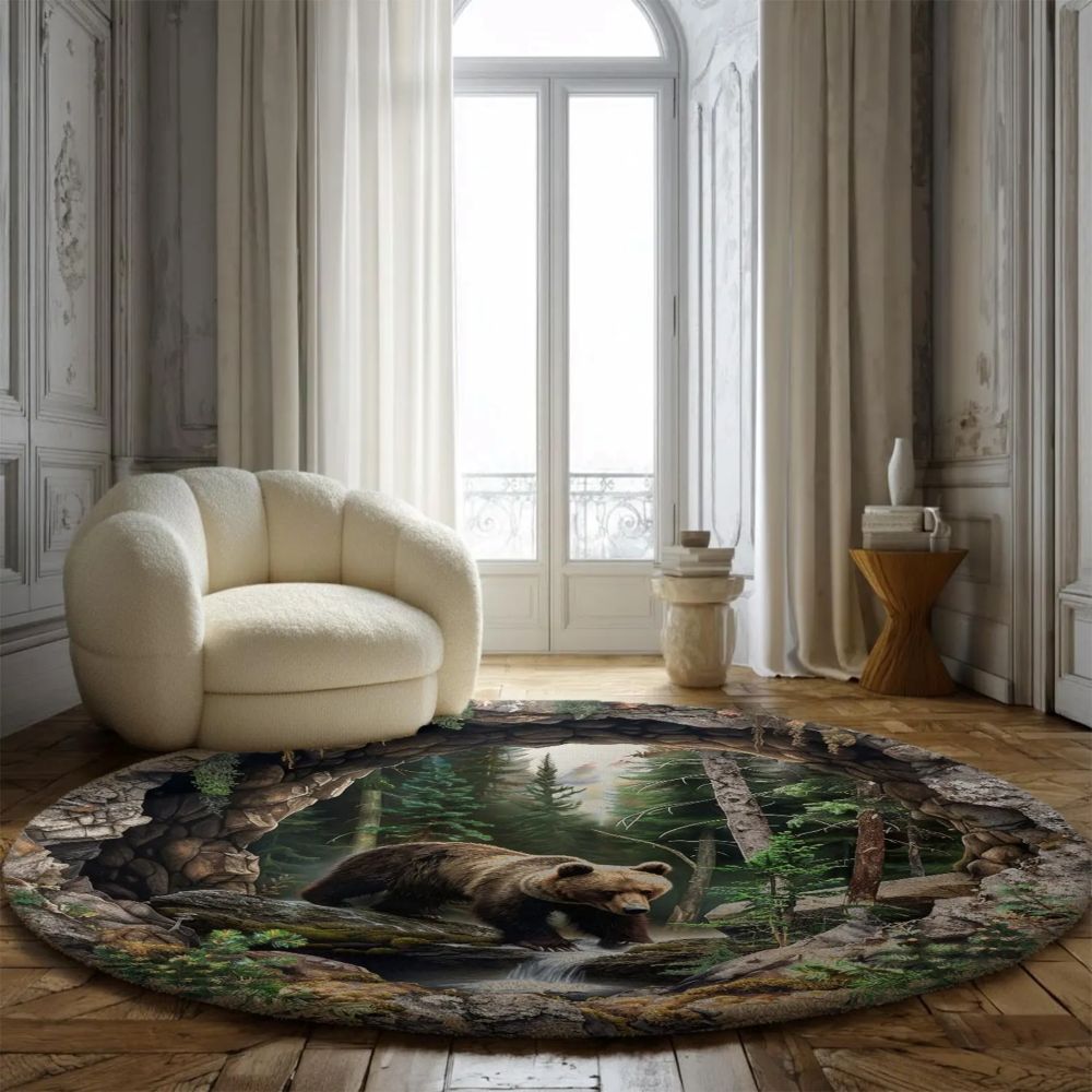 Forest Bear - 3D Illusion Round Rug - H636