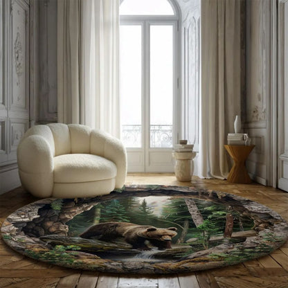 Forest Bear - 3D Illusion Round Rug - H636