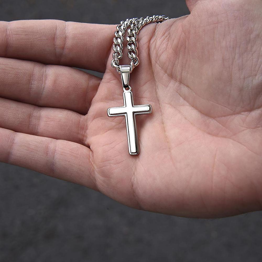 To My Bonus Son - "My Family Forever" Artisan Cross Cuban Link Chain Gift Set