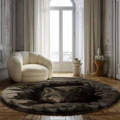 Mystic Wolf Cave - 3D Illusion Round Rug - H635