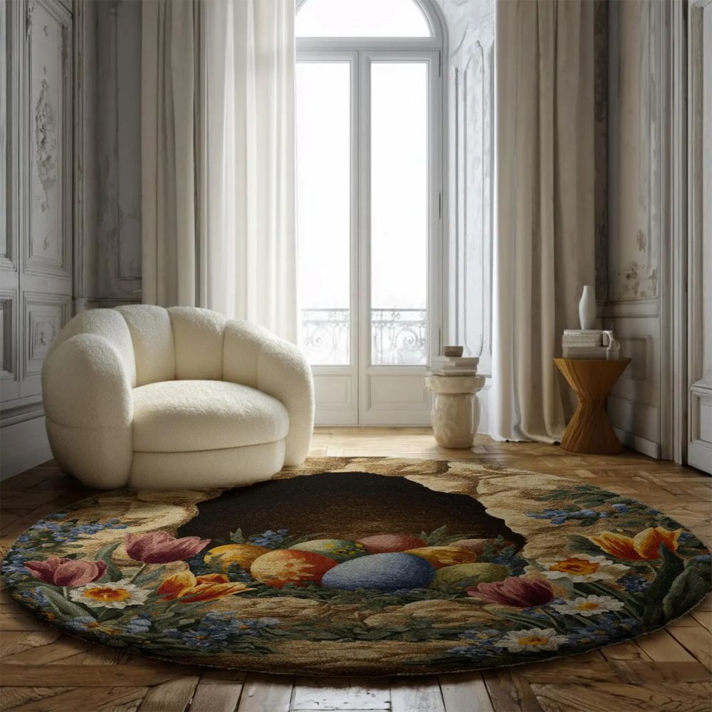 Vintage Floral Easter Nest - 3D Illusion Round Rug - H640