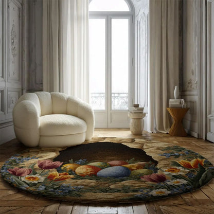 Vintage Floral Easter Nest - 3D Illusion Round Rug - H640