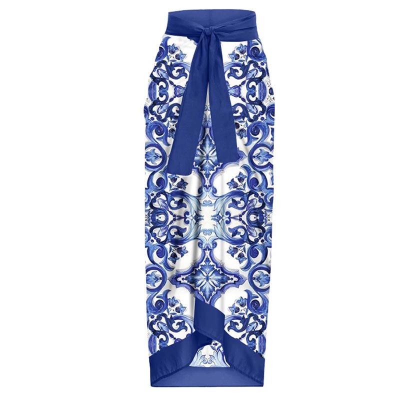 Fashion Vintage V-Neck Print One-Piece Swimsuit Set - F385